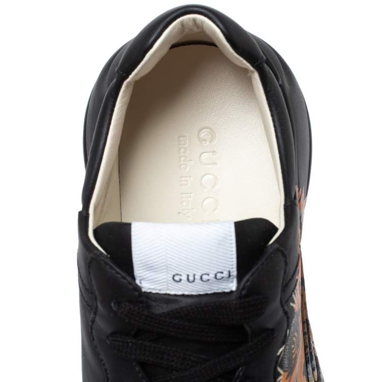 Pre Owned Gucci Black Leather Tiger Rhyton Low Top Sneakers Size 40