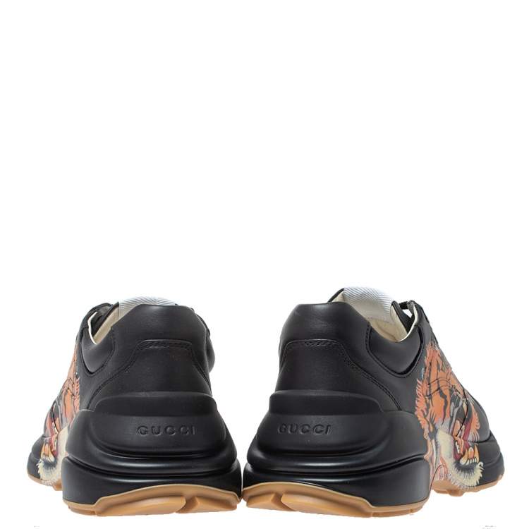 Pre Owned Gucci Black Leather Tiger Rhyton Low Top Sneakers Size 40