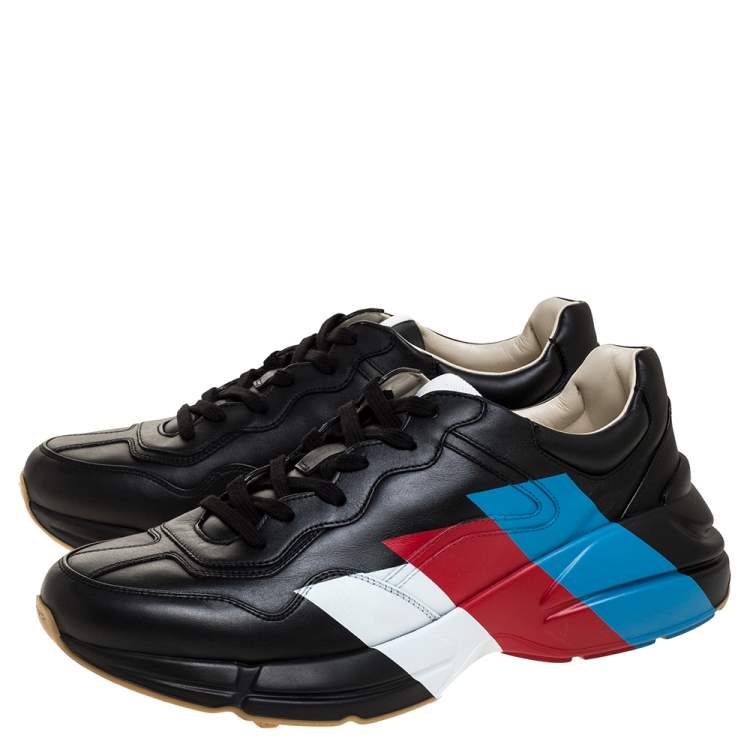 Pre Owned Gucci Black Leather Rhyton Logo Low Top Sneakers Size 44