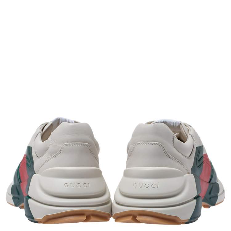 Pre Owned Gucci Cream Leather Web Rhyton Low Top Sneakers Size 44