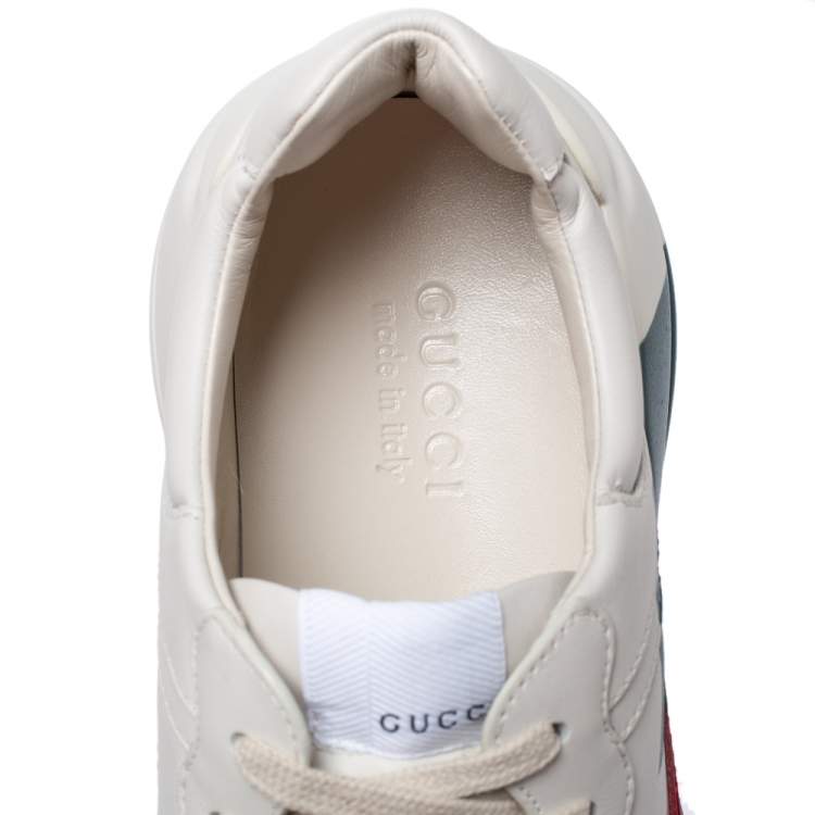 Pre Owned Gucci Cream Leather Web Rhyton Low Top Sneakers Size 44