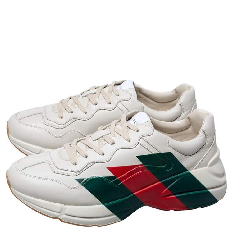 Pre Owned Gucci Cream Leather Web Rhyton Low Top Sneakers Size 44