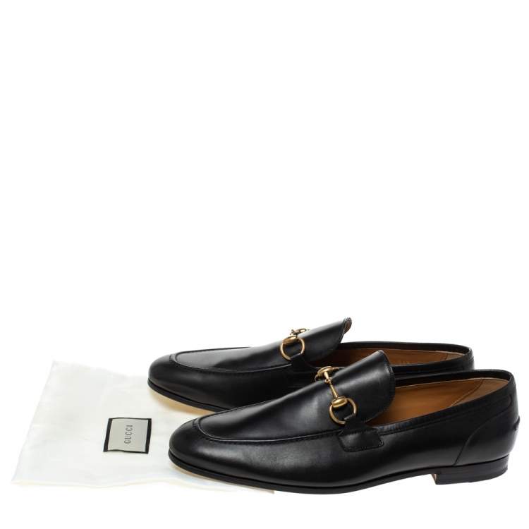 Pre Owned Gucci Black Leather Jordaan Horsebit Slip On Loafers Size 44