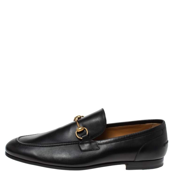 Pre Owned Gucci Black Leather Jordaan Horsebit Slip On Loafers Size 44