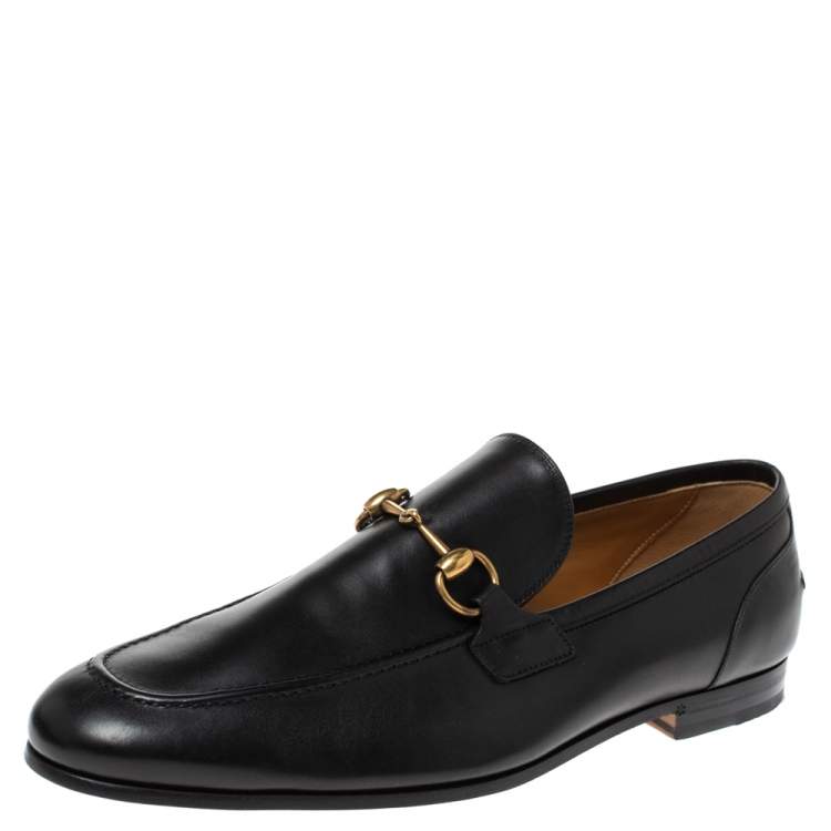 Pre Owned Gucci Black Leather Jordaan Horsebit Slip On Loafers Size 44