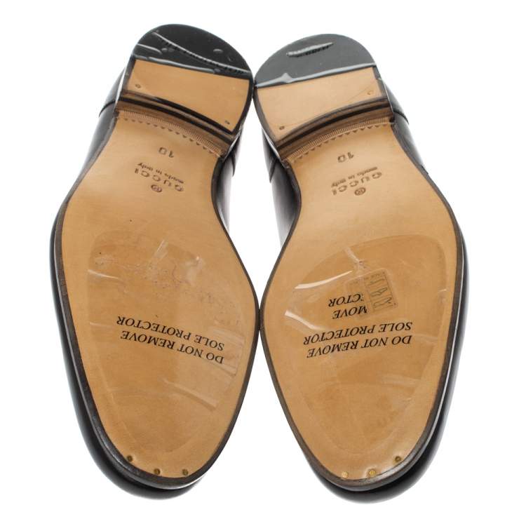 Pre Owned Gucci Black Leather Jordaan Horsebit Slip On Loafers Size 44