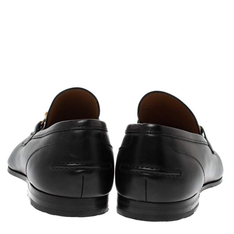 Pre Owned Gucci Black Leather Jordaan Horsebit Slip On Loafers Size 44