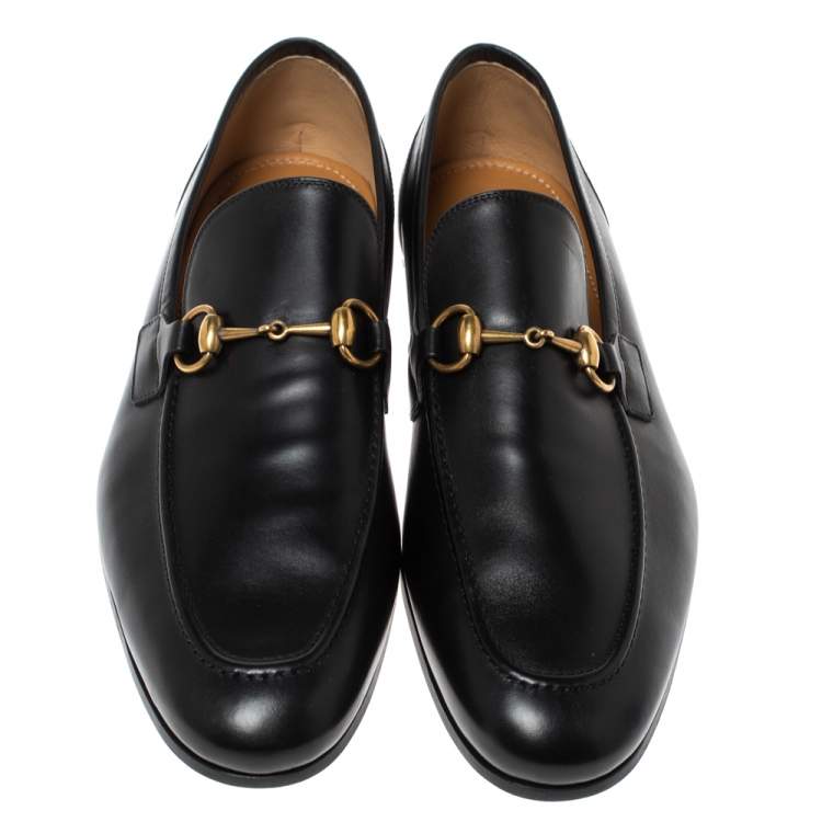 Pre Owned Gucci Black Leather Jordaan Horsebit Slip On Loafers Size 44