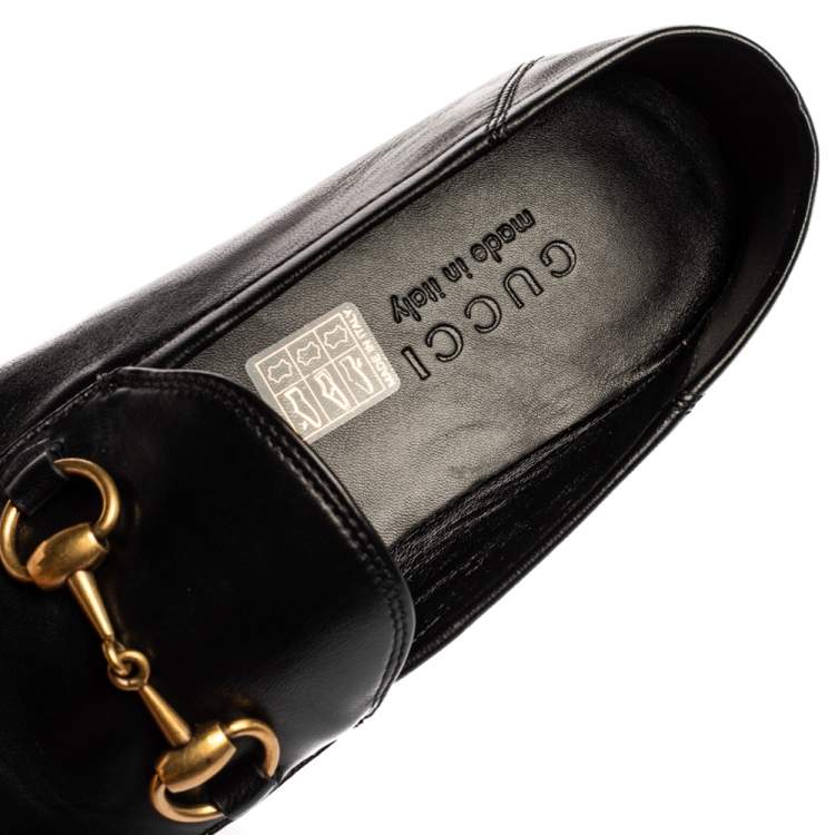 Pre Owned Gucci Black Leather Jordaan Horsebit Slip On Loafers Size 40