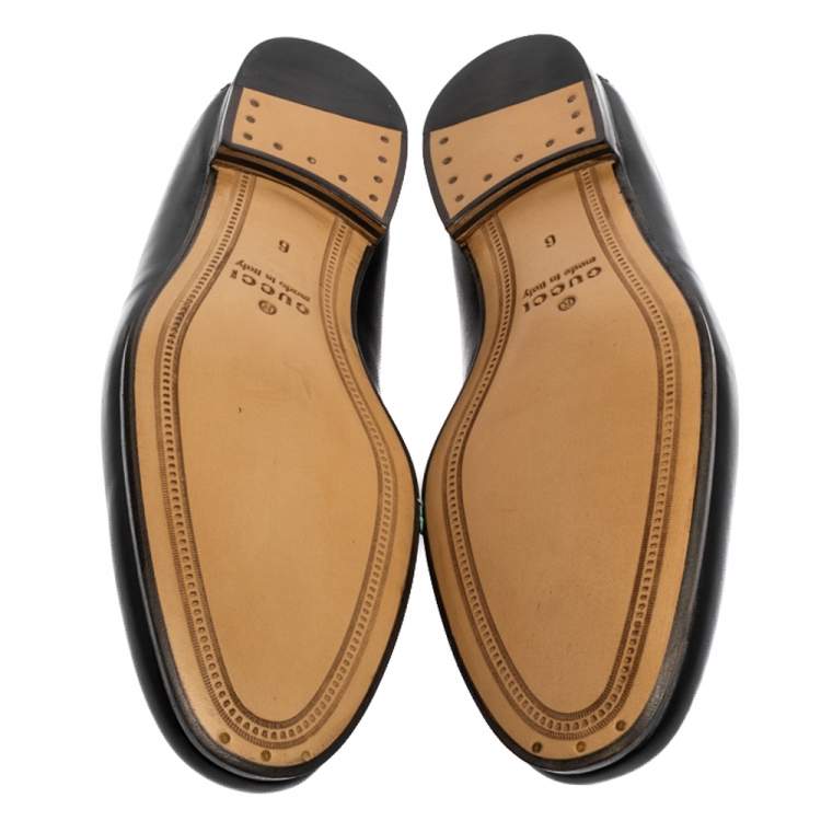 Pre Owned Gucci Black Leather Jordaan Horsebit Slip On Loafers Size 40