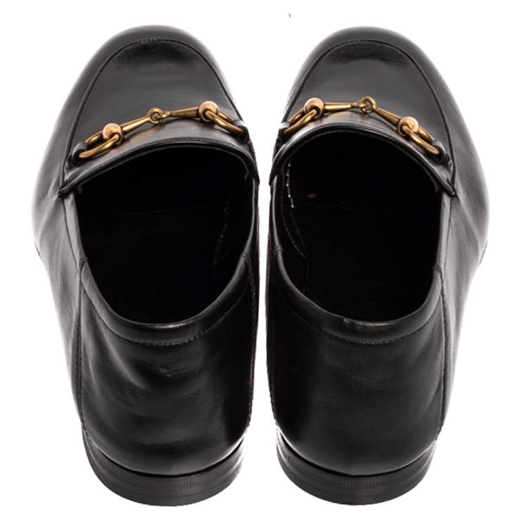 Pre Owned Gucci Black Leather Jordaan Horsebit Slip On Loafers Size 40