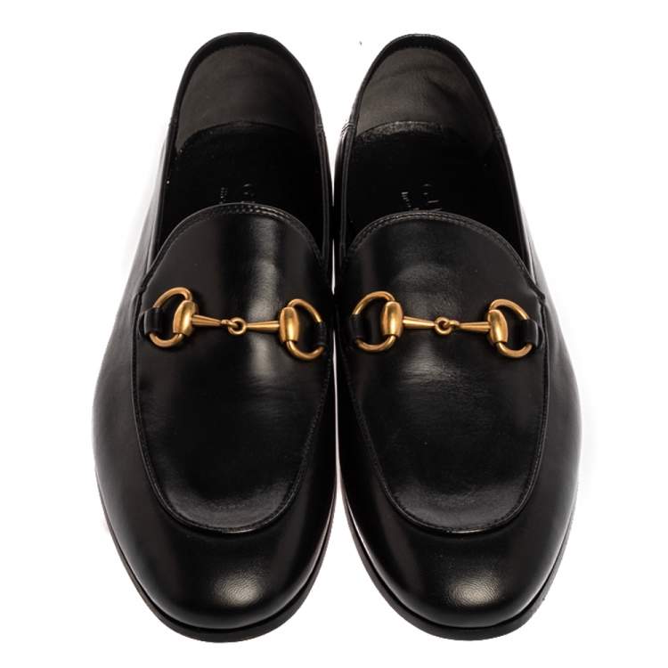 Pre Owned Gucci Black Leather Jordaan Horsebit Slip On Loafers Size 40