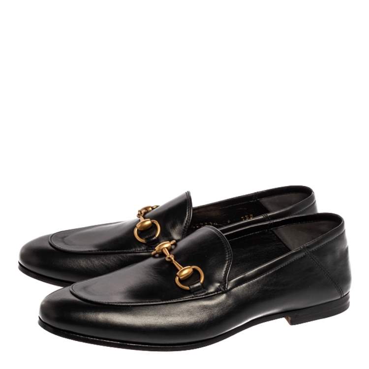 Pre Owned Gucci Black Leather Jordaan Horsebit Slip On Loafers Size 40