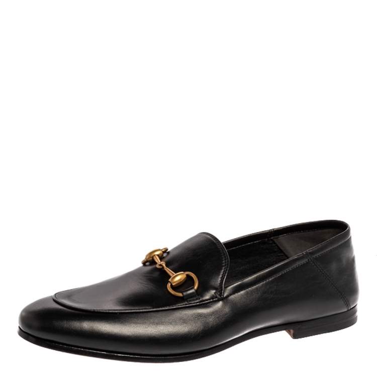 Pre Owned Gucci Black Leather Jordaan Horsebit Slip On Loafers Size 40