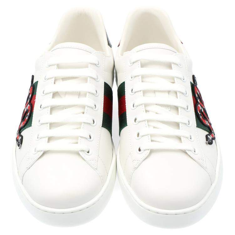 Pre Owned Gucci White Leather Ace Snake Sneakers Size 41 (US 7)