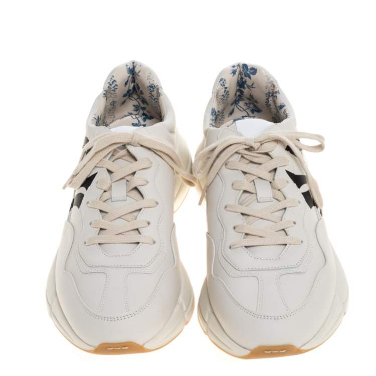 Pre Owned Gucci Cream Leather Rhyton NY Yankees Low Top Sneakers Size 43.5