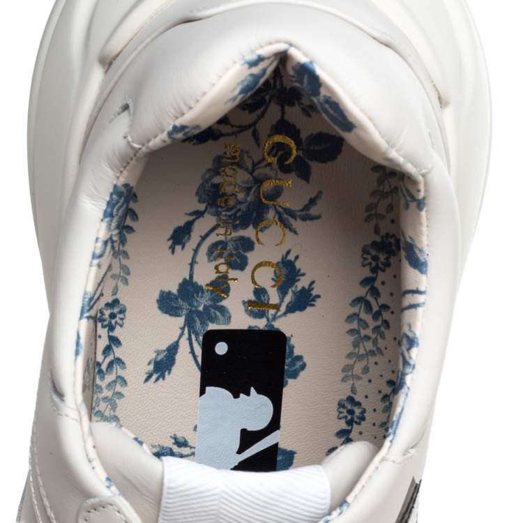 Pre Owned Gucci Cream Leather Rhyton NY Yankees Low Top Sneakers Size 43.5