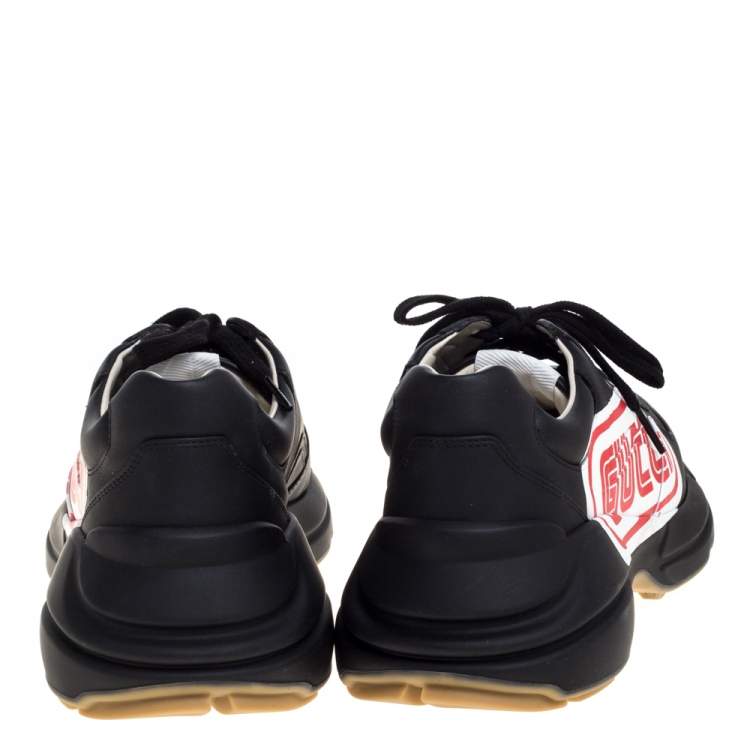 Pre Owned Gucci Black Leather Rhyton Low Top Sneakers Size 43