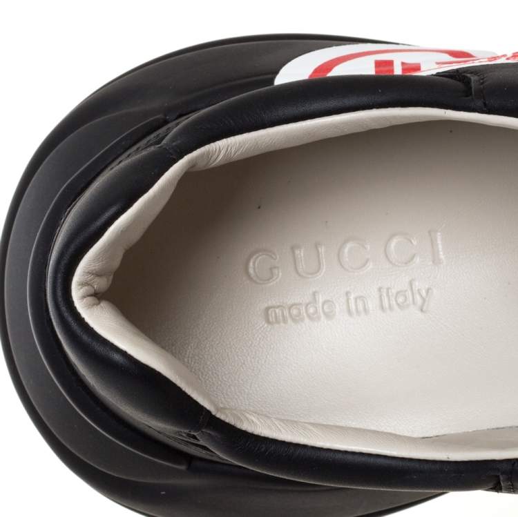 Pre Owned Gucci Black Leather Rhyton Low Top Sneakers Size 43