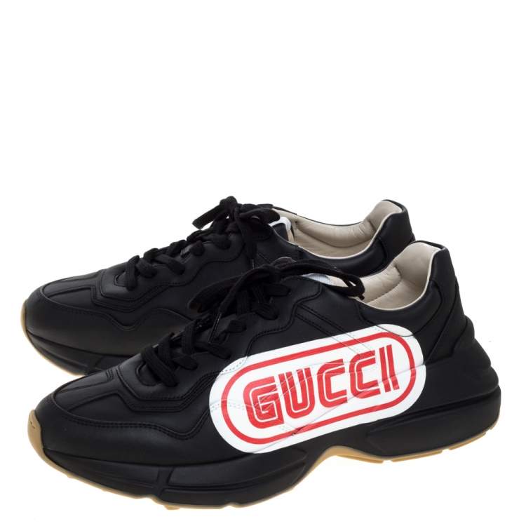 Pre Owned Gucci Black Leather Rhyton Low Top Sneakers Size 43