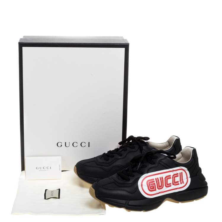 Pre Owned Gucci Black Leather Rhyton Low Top Sneakers Size 43