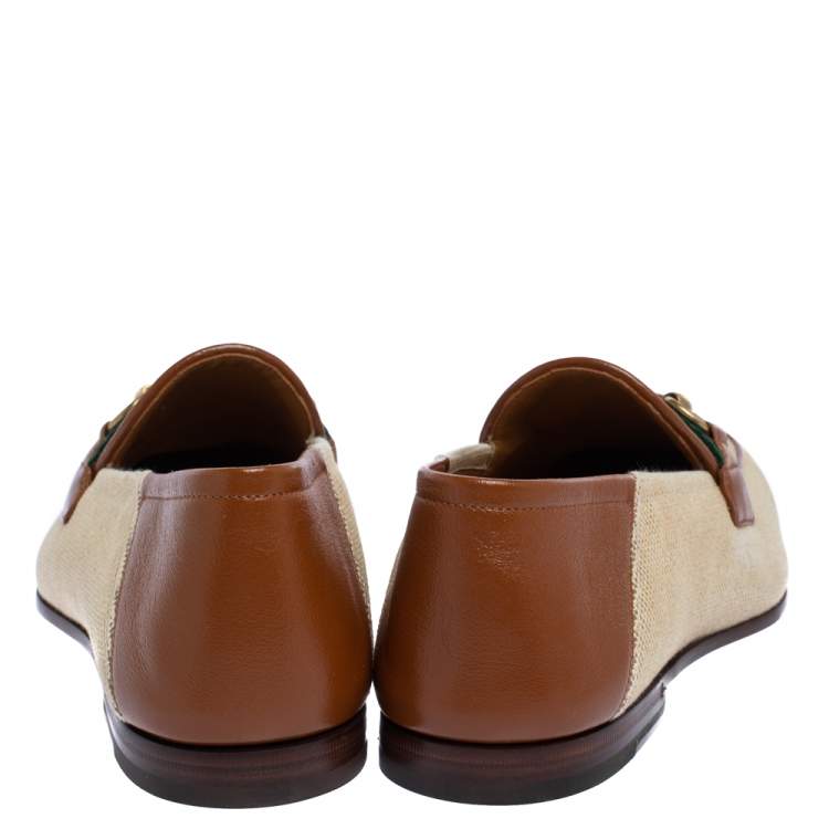 Pre Owned Gucci Brown Canvas and Leather Web Horsebit Loafers Size 42.5