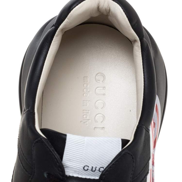Pre Owned Gucci Black Leather Logo Print Rhyton Low Top Sneakers Size 44.5