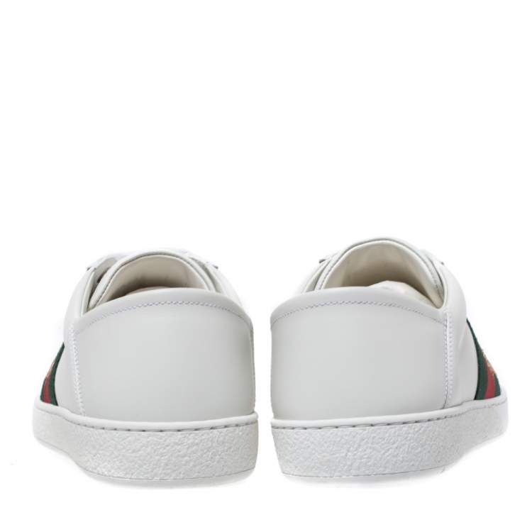 Pre Owned Gucci White Leather Embroidered Bee Ace Low-Top Sneakers Size 41