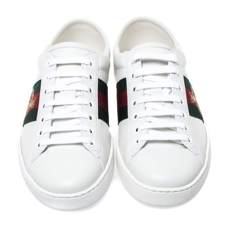 Pre Owned Gucci White Leather Embroidered Bee Ace Low-Top Sneakers Size 41