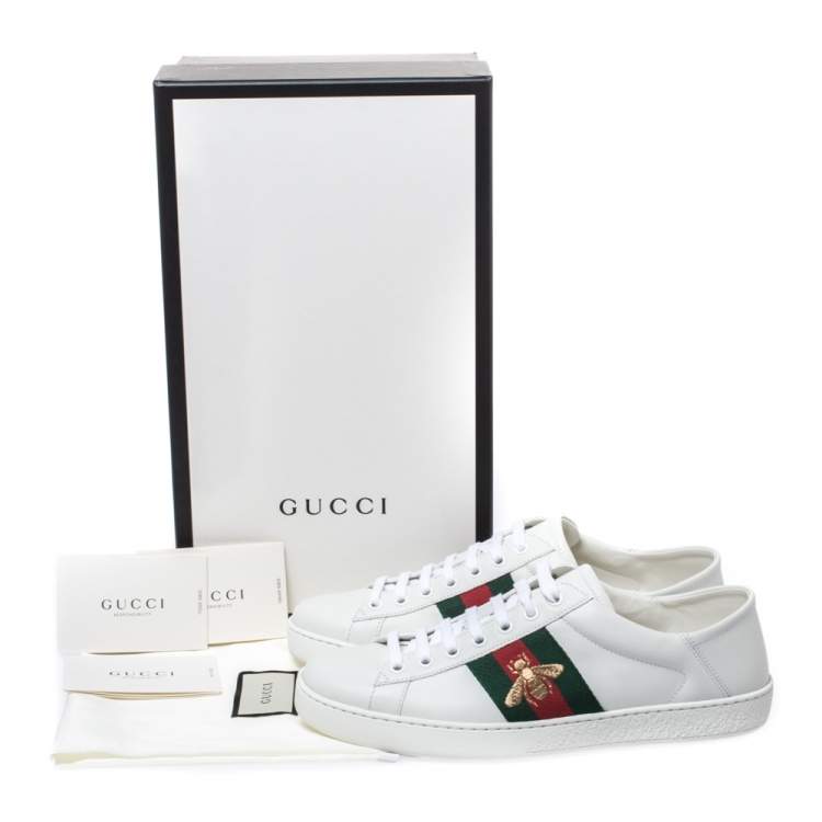 Pre Owned Gucci White Leather Embroidered Bee Ace Low-Top Sneakers Size 41