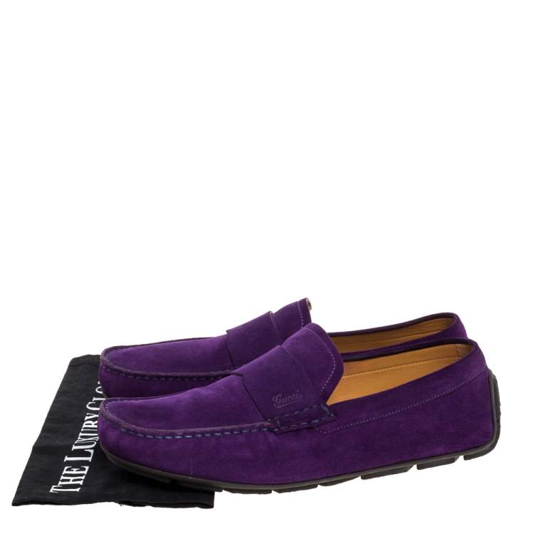 مملوكة مسبقًا Gucci Purple Suede Leather Slip On Loafers Size 43.5