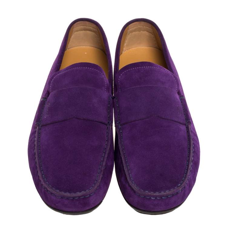 مملوكة مسبقًا Gucci Purple Suede Leather Slip On Loafers Size 43.5