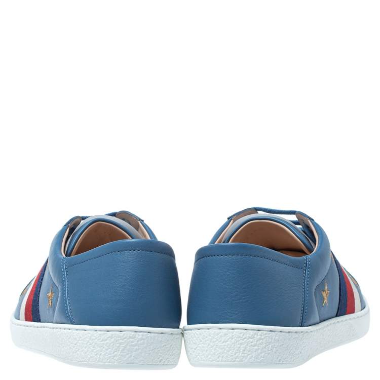 Pre Owned Gucci Blue Leather Bee Stars Ace Low Top Sneakers Size 44