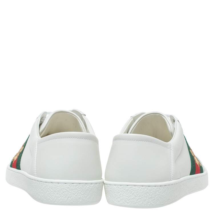 Pre Owned Gucci White Leather Ace Web Low Top Sneakers Size 43