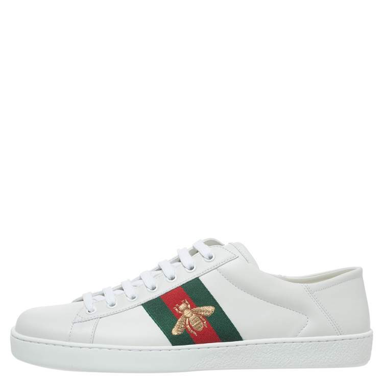 Pre Owned Gucci White Leather Ace Web Low Top Sneakers Size 43
