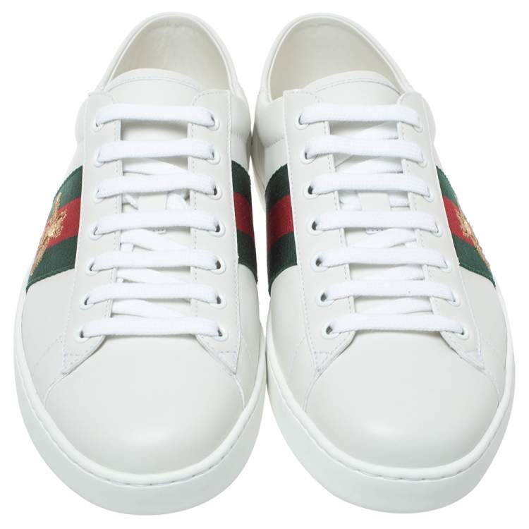 Pre Owned Gucci White Leather Ace Web Low Top Sneakers Size 43