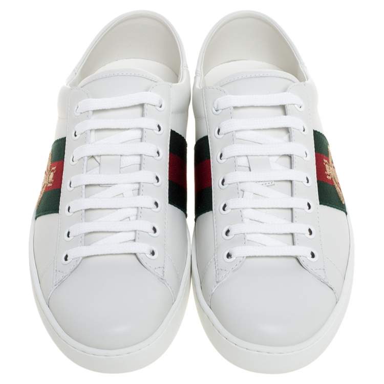 Pre Owned Gucci White Leather Embroidered Bee Ace Low Top Sneakers Size 41