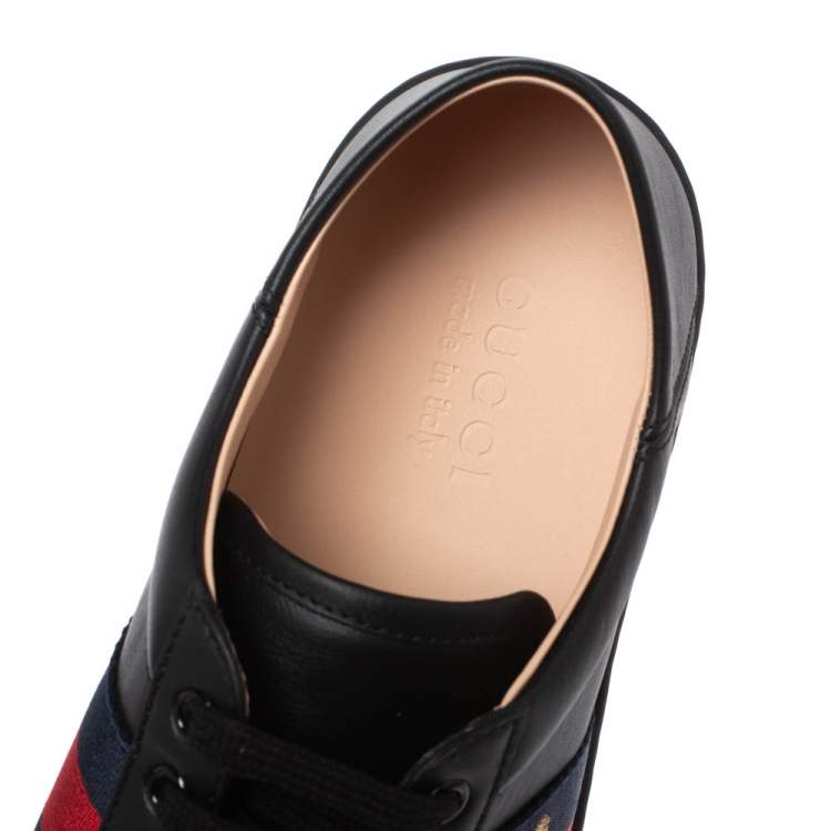 Pre Owned Gucci Black Leather Embroidered Bee Ace Low Top Sneakers Size 41