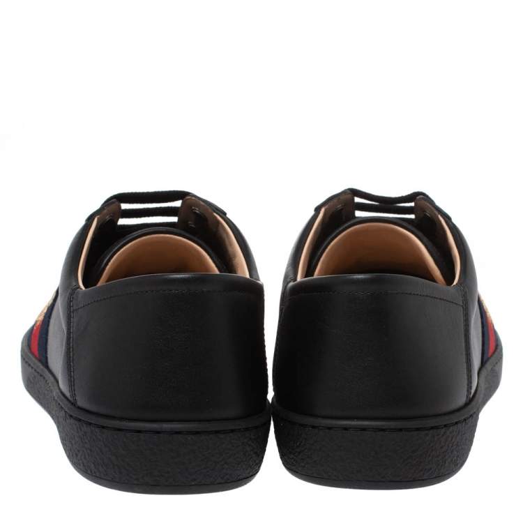 Pre Owned Gucci Black Leather Embroidered Bee Ace Low Top Sneakers Size 41