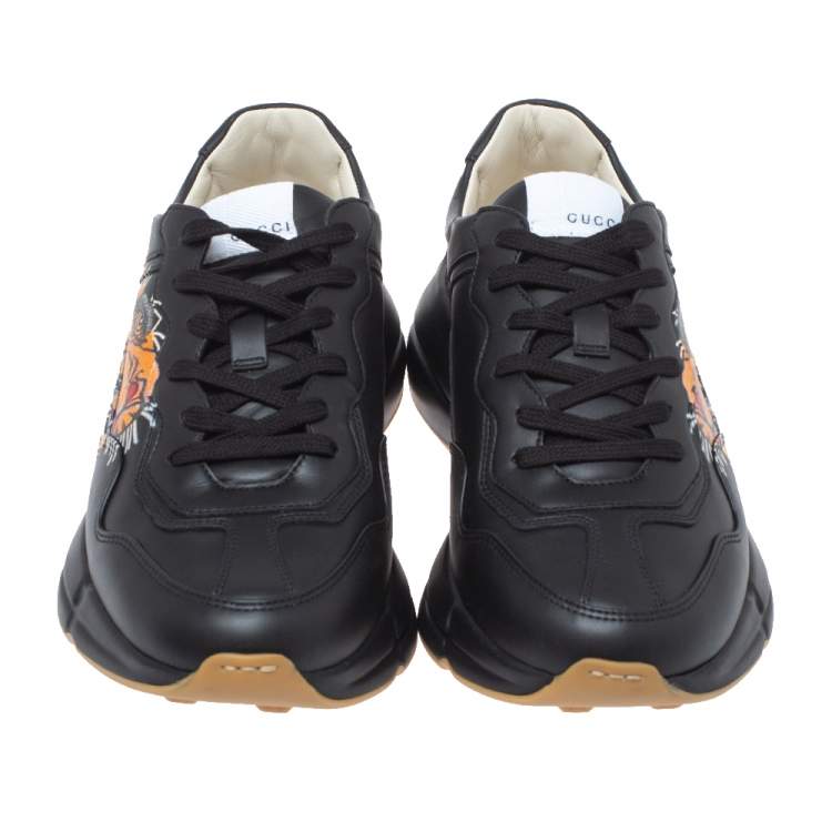 Pre Owned Gucci Black Leather Tiger Rhyton Low Top Sneakers Size 41.5