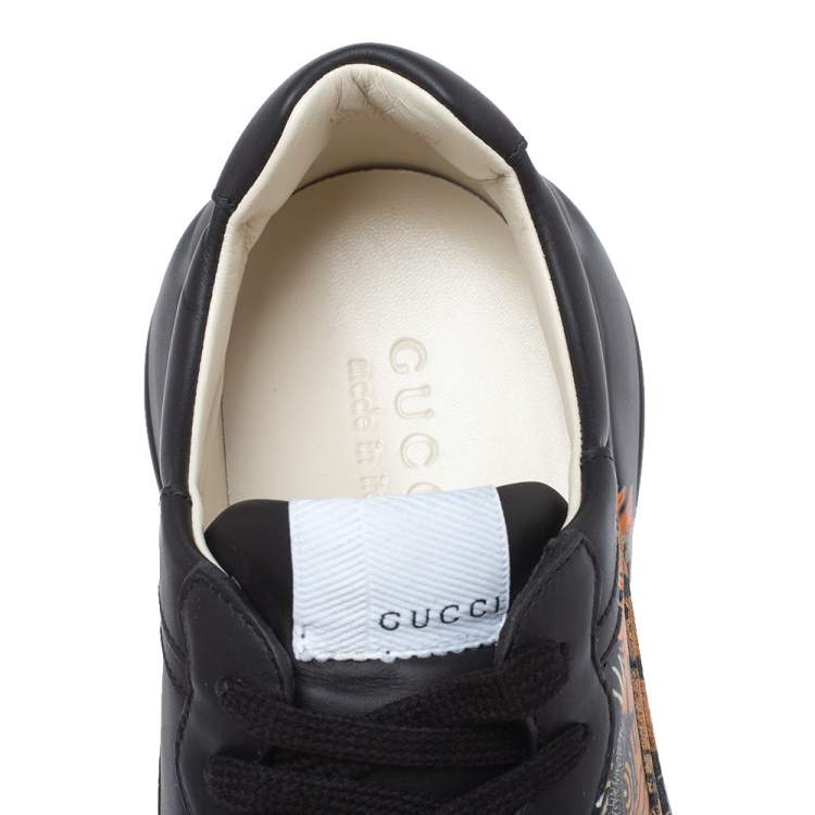 Pre Owned Gucci Black Leather Tiger Rhyton Low Top Sneakers Size 41.5