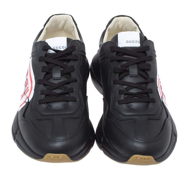 Pre Owned Gucci Black Leather Rhyton Logo Low Top Sneakers Size 43.5
