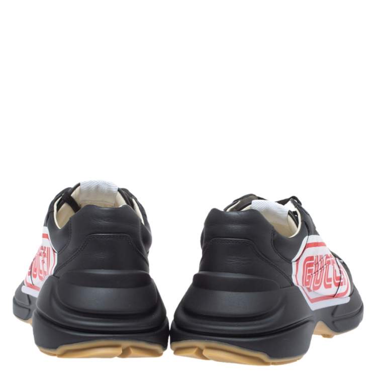 Pre Owned Gucci Black Leather Rhyton Logo Low Top Sneakers Size 43.5