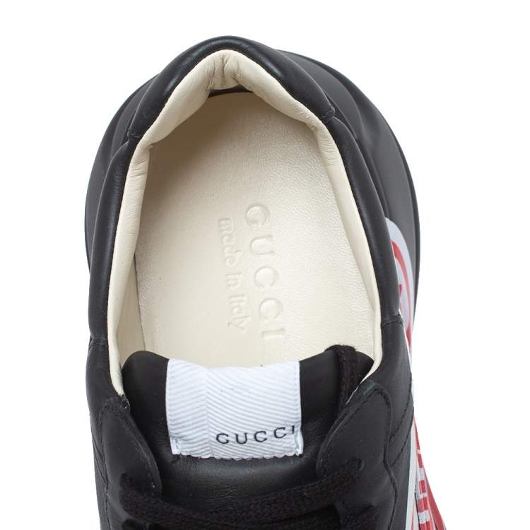 Pre Owned Gucci Black Leather Rhyton Logo Low Top Sneakers Size 43.5