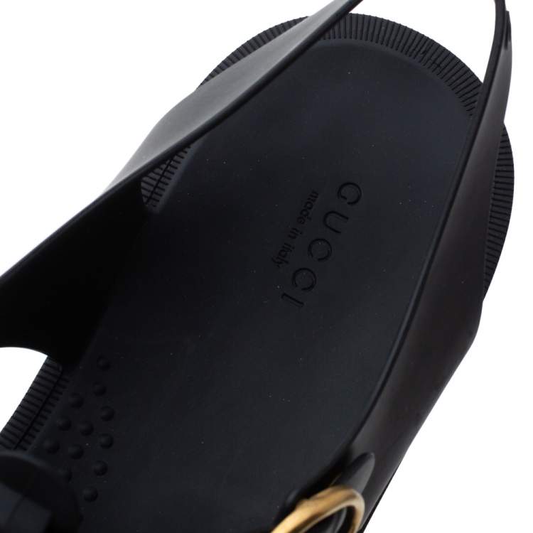 Pre Owned Gucci Black Rubber Buckle Strap Sandals Size 45