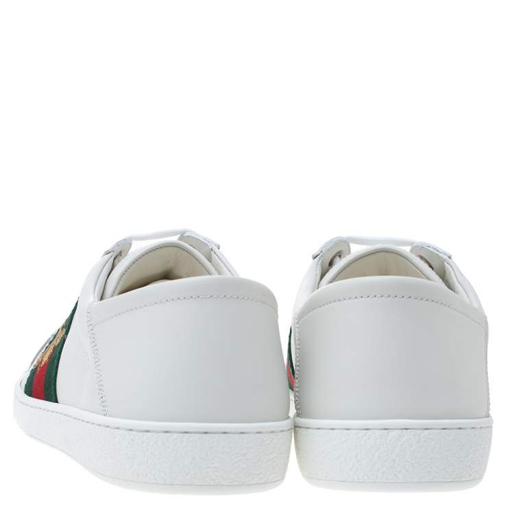 Pre Owned Gucci White Leather Embroidered Bee Ace Low Top Sneakers Size 42