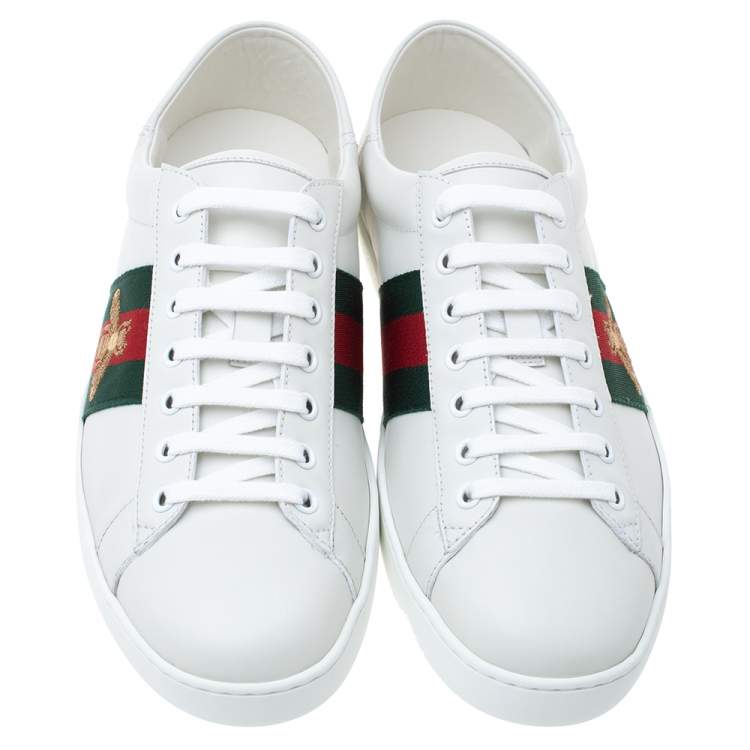 Pre Owned Gucci White Leather Embroidered Bee Ace Low Top Sneakers Size 42