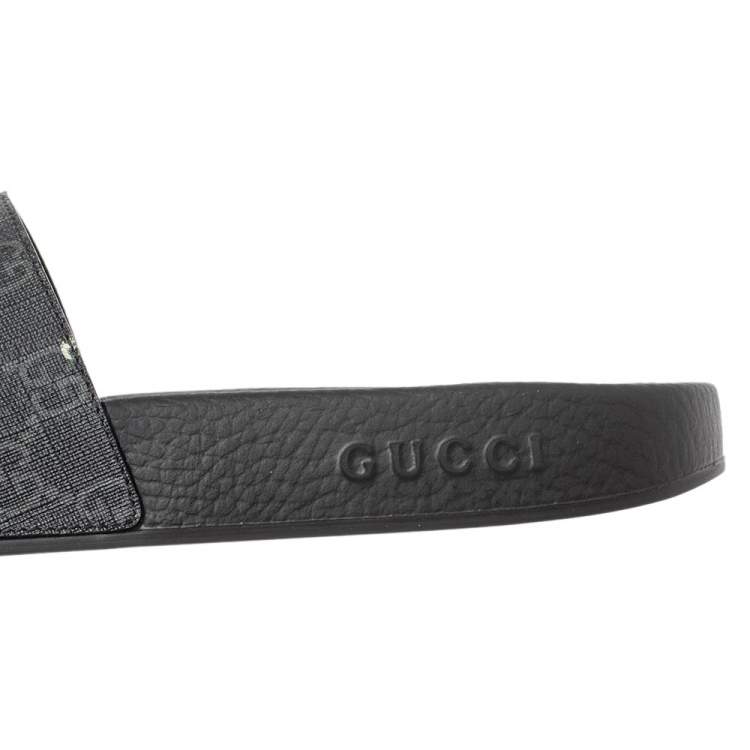 Pre Owned Gucci Black GG Canvas Tiger Flat Slides Size 44