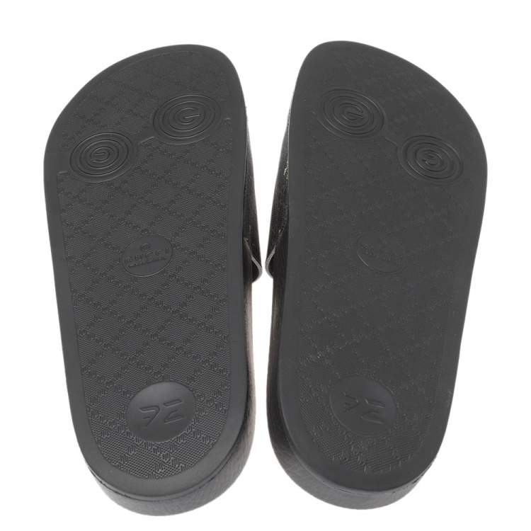 Pre Owned Gucci Black GG Canvas Tiger Flat Slides Size 44