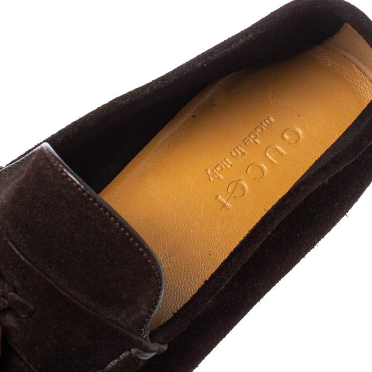 Pre Owned Gucci Brown Suede Bamboo Tassel Slip On Loafers Size 41.5